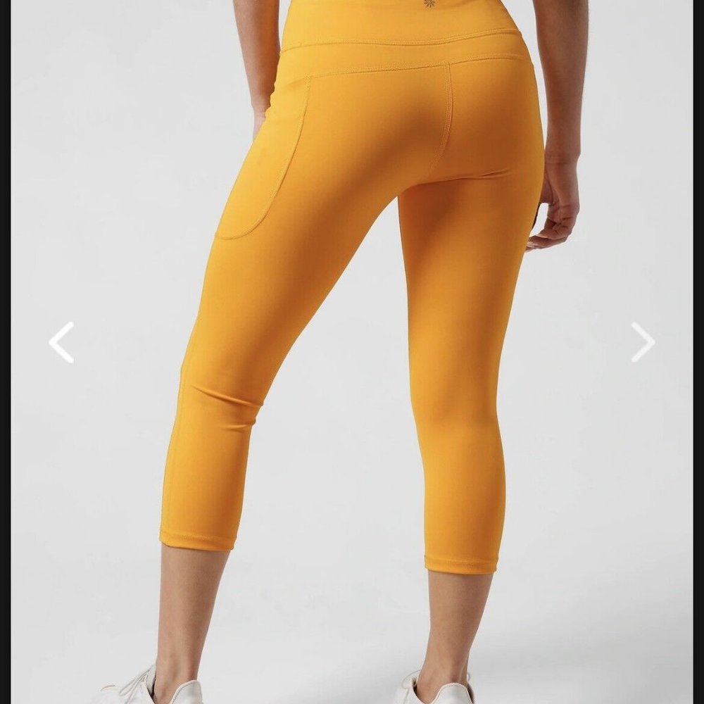 Athleta Capri Medium Workout Ultimate Stash II Capri Radiant Sunrise Yellow NWT - Picture 2 of 10